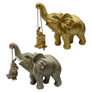 Скъпа семейна статуя на слон, декоративни изделия от смола, маса за хол