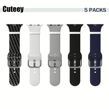 Сладък 5 опаковки диша силиконови спортни ленти за Apple Watch серия 8 7 6 5 4 3 2 1 SE, мек взаимозаменяеми каишка