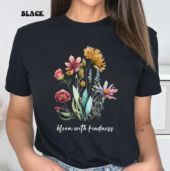 Тениска с цветен модел, на Вдъхновяващи женски топ с цветен модел и дълги ръкави, направена от диви цветя.