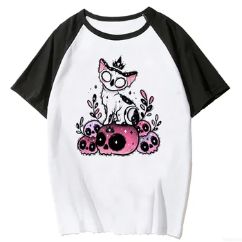 Топ с принтом котка, женска тениска с комиксами, дамски дрехи от забавна манга y2k