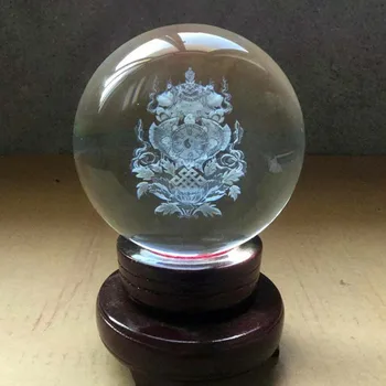 Търговия на едро будистки доставка Азия HOME, за да прогони злите духове от Осем благоприятни символи 3D Кристална топка защитен талисман