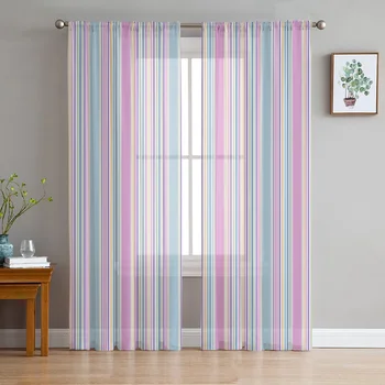 Тюлевые завеси с многоцветни райета текстура за всекидневна, прозрачни завеси за спалня, щори, завеси вуалевые