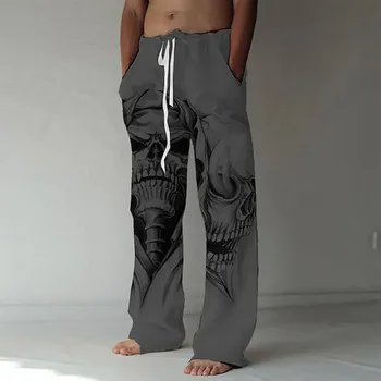 Удобни панталони със свободна талия с модел на скелета в стила Аниме, Разтеглив Свободни мъжки панталони S-3XL
